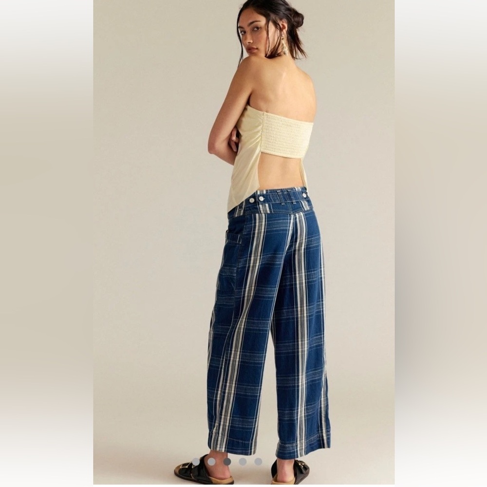 Free People Rose Hall Low Slung Trousers We The Free Side Pockets Blue Motif - Picture 3 of 7